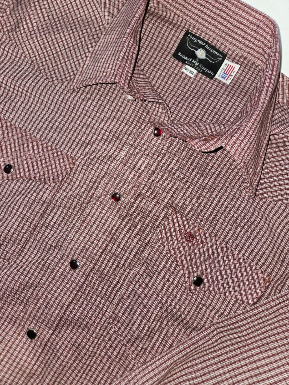 Vintage Flyring R Ranchwear western shirt by Ruddock Mfg Company in maroon plaid